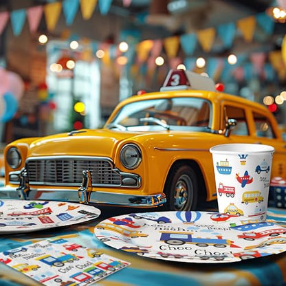Transportation Party Supplies - Theme Birthday Party Tableware Set with Plates, Napkins, and Forks - style: Transportation