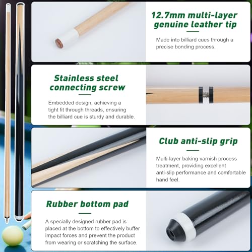 Pool Table Accessories - Pool Balls Billiard Set - Including Billiard Balls, Triangle Rack, Cues, Tips, Stickers, Table Cloth, Brush & Cleaner for Home Family Beginner Practice