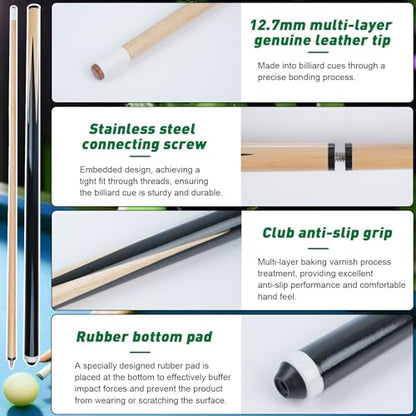 Pool Table Accessories - Pool Balls Billiard Set - Including Billiard Balls, Triangle Rack, Cues, Tips, Stickers, Table Cloth, Brush & Cleaner for Home Family Beginner Practice
