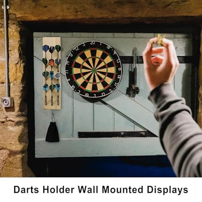 Wall Mount Dart Rack - Wooden Stand Organizer Display Board, 12 Holes Storage with Hooks | and Durable Mounted Bracket Screws