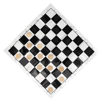 Wooden International Checkers, 28 Piece Grain Wood Chess Set with Reversible Board for Kids and Adults, Classic Indoor Outdoor Game for Family Camping Backyard