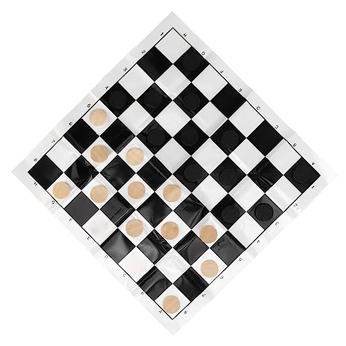 Wooden International Checkers, 28 Piece Grain Wood Chess Set with Reversible Board for Kids and Adults, Classic Indoor Outdoor Game for Family Camping Backyard