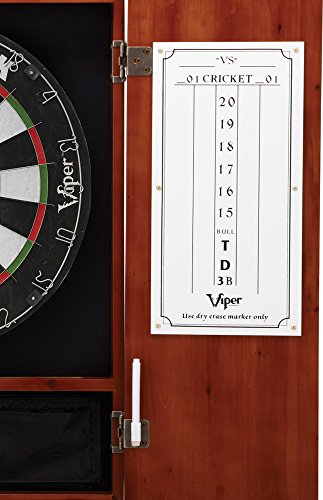 Viper Metropolitan Solid Wood Cabinet & Sisal/Bristle Dartboard Play-Ready Bundle: Elite Set (Razorback Dartboard, Darts and Laser Throw Line), Cinnamon Finish
