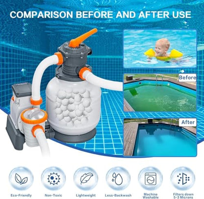 Shelprojsu 3.1 lbs Pool Filter Balls for Sand Filters Pump,Reusable Swimming Pool Filter Balls,Pool Filter Media Balls,Sand Filter Balls for Above & Ground Pool,Efficient Replace 100 lbs Filter Sand | Eco-Friendly Polysphere Cotton Pool Filter Balls - col