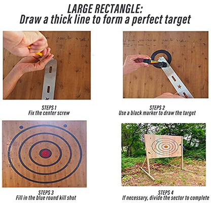 Upgraded Throwing Axe Target Template Stencil, Template, Durable Stainless Bullseye Drawing for DIY Pattern with 3 Standard Marker Pens and Fixing Screws (Model 3)