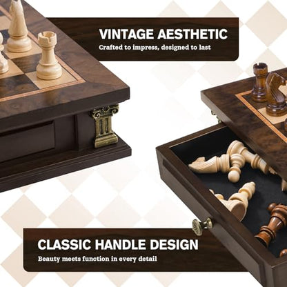 Peradix Magnetic Chess Set with 2 Built-in Storage Drawers, 12 inch Wooden Strategy Board Games, 2 Extra Queens, Travel Magnet Chess Game for Adults, Kids and Family Game Night, Gift Package - size: 12 Inches