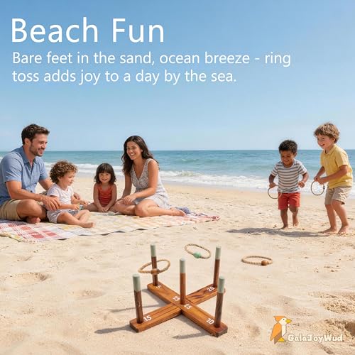 Ring Toss Game for Kids – Backyard Games Set with Wooden Poles, Rope Rings & Portable Carrying Case – Indoor & Outdoor Lawn Games for Family, Beach, Camping, Party Activities