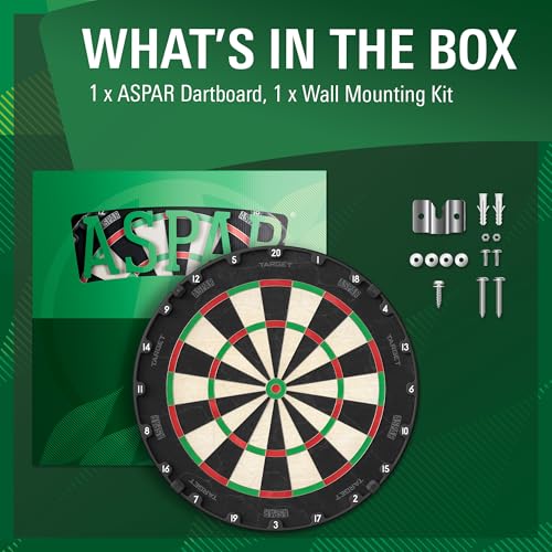 Target Darts Aspar Dart Board | Steel Tip Dartboard with Self Recovering Sisal Bristles & Rotational Score Ring | Thin Wire Regulation Competition Size Dart Board Set | Professional Darts Accessories