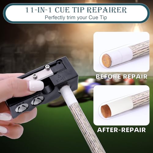 11-in-1 Billiards Pool Cue Tips Replacement Kit, Pool Cue Tip Shaper with Pool Cue Tips, Pool Cue Shaper, Pool Cue Tip Tool, Pool Cue Tip Replacement Kit for Replacement and Shaping Cue Tips