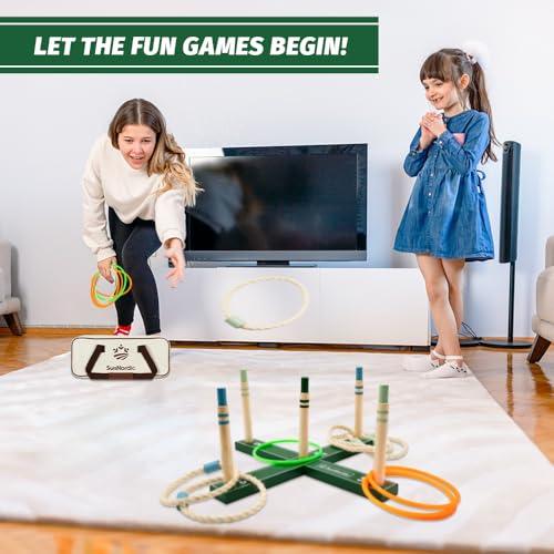 SunNordic Outdoor Ring Toss Game Set, Wooden Lawn Games with Carry Bag | Fun Beach Game for Kids, Adults ＆ Family, Backyard Party Activities, Yard Games - color: Pine Green