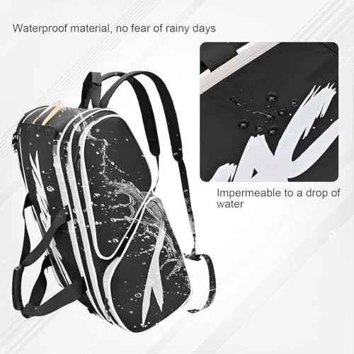 TILDOSAC Pickleball Bag - Large Paddle Bag for 4 Paddles & Accessories - Fence Hook, Extra Pockets, Shoe Compartment - color: Blcak-White