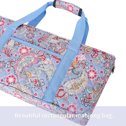ZGME American Mahjong Set,166 White Tiles with Printed Rectangular Bag and Accessories,4 All-in-One Mahjong Racks with Pushers,Complete Western Mahjong Set - color: Light Blue