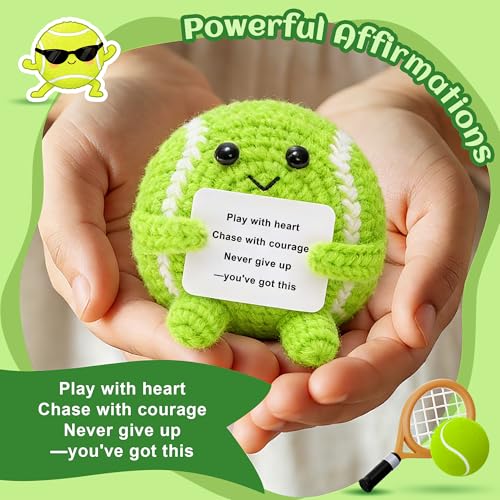 Mini Crochet Tennis Ball Positive Gifts for Women Girls, Knitted Wool Tennis Crochet Toy with Encouragement Card, Inspirational Cheer Up Keepsake Gift for Sports Lover Kids Girls Women Friends College - style: tennis