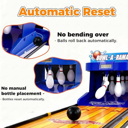 Bowling Game — Electronic Tabletop Arcade Game with LCD Auto Scoring, Lights & Sound, Spring-Loaded Launcher & 1-2 Player Modes — Mini Bowling Set for Kids