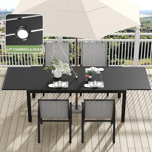 PIZZELLO 9 Pieces Outdoor Dining Set, 106" Aluminum Extendable Patio Dining Table w/ 8Pcs Stackable Textilene Chairs, All Weather Outdoor Table and Chairs Sets for Backyard, Garden, Deck and Poolside - size: 106"Table + 8 Chairs