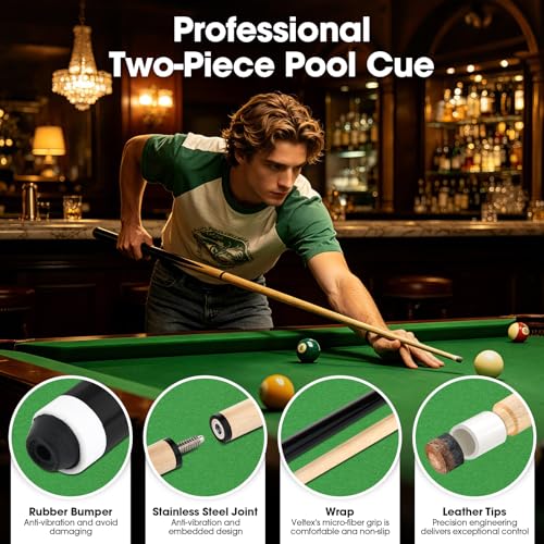 Pool Cue Sticks 52" Set of 2 Billiard Cue Sticks Multi-Size Options with Standard & Heavy Weight (12oz-20oz) for Kids, Teens & Adults Solid Birch Shaft, 13mm Leather Tip, Stainless Steel Joint | 36" 42" 48" 52" 58",13mm Leather Tip,set of 2 or 4,12oz-20oz