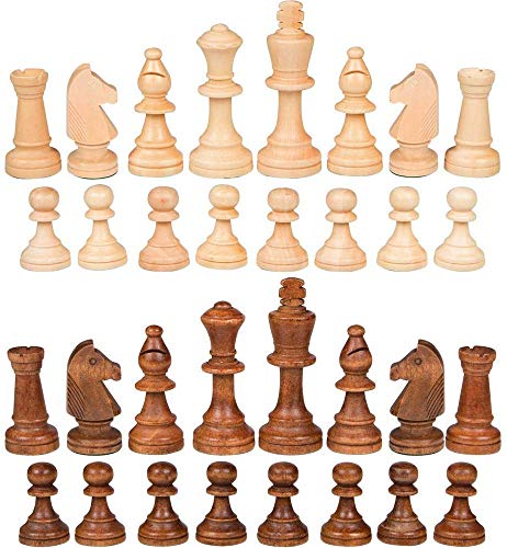 2 in 1 Chess Pieces Wood Chess Pieces + Checker Pieces Without Board (3.5 inches)