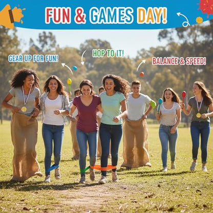 Chivao 40 Pcs Outdoor Carnival Games Combo Set Potato Sack Race Bags Egg Spoon Relay Race Three-Legged Races with Straps Whistles Medals for Family School Birthday Party Field Day Outside Game