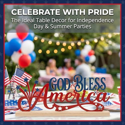God Bless America Patriotic Decorations Metal Table Sign 4th of July Table Decor Independence Day Tabletop Centerpiece Memorial Day Farmhouse Tiered Tray Decor for Home Mantel Office - style: God Bless America