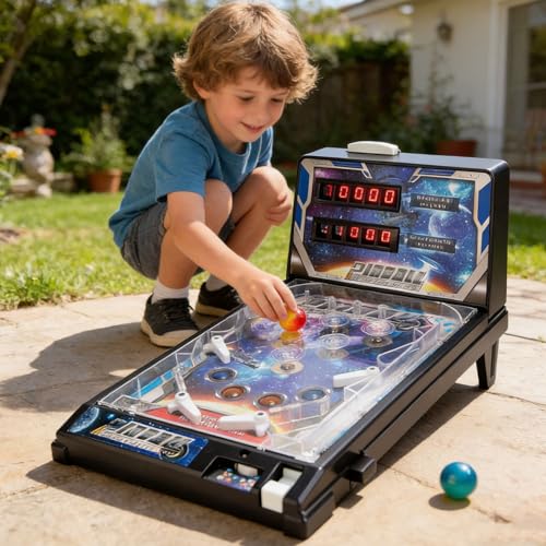 Mini Pinball Machine, Electronic Pinball Game Toys with Light and Sound Effects and Digital-Counter, Tabletop Pinball Toys for Children and Family