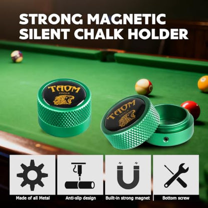 TAOM Upgrade Pool Chalk Holder Round Shaped Practical Tool Billiards Accessories Magnetic Mini Chalk Tip Case Container Round Box Billiards,Cue Tip Tool Scuffer Shaper - color: 2-Single Chalk holder-Green