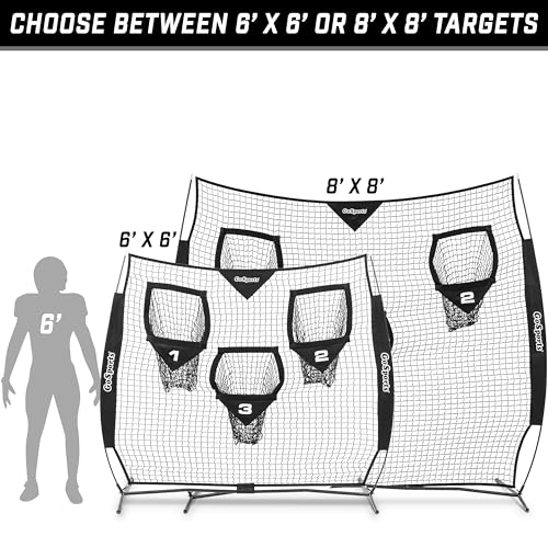 GoSports Football Throwing Net - 8 x 8 ft or 6 x 6 ft Nets - Choose Black or Red - color: 6 x 6 ft Black