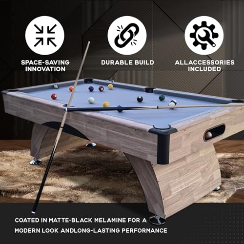 Billiards Table，7 FT Pool Table with Premium Accessories, Durable Matte-Black Finish, and Heavy Duty Legs for Modern Adult Rrec Room Family Game Room - color: Wood