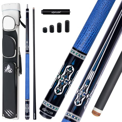 KONLLEN Carbon Fiber Pool Cue 2.0, 58-inch Low Deflection Billiard Stick for Adults with 12.5mm Tip and Pro Taper - color: 004 AK-04F 2.0 set-blue