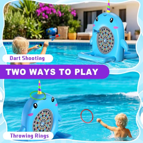 Swimming Pool Toys, 2-in-1 Inflatable Floating Dart Board Water Game, Darts Hoop Rings Outdoor Pool Games, Beach Yard Indoor Playset, Summer Family Party Birthday Gift for Teen and Adults,