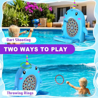 Swimming Pool Toys, 2-in-1 Inflatable Floating Dart Board Water Game, Darts Hoop Rings Outdoor Pool Games, Beach Yard Indoor Playset, Summer Family Party Birthday Gift for Teen and Adults,
