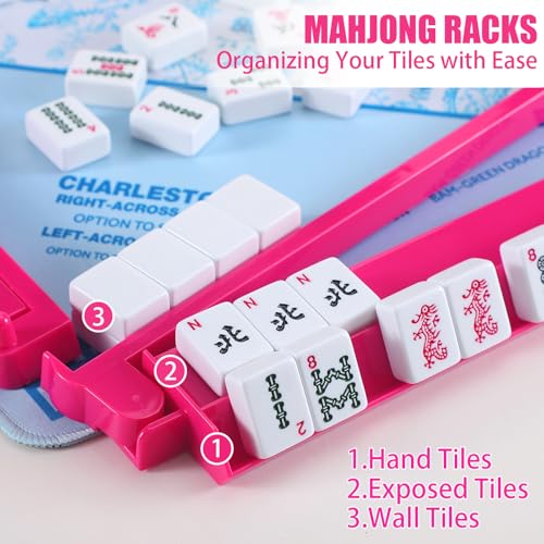 4 Pcs 18.7 Inch Hot Pink Acrylic Mahjong Tile Racks with Pushers for Game Night American Mahjong Racks Tile Set for Mah Jong Lovers and Beginners - color: Hot Pink
