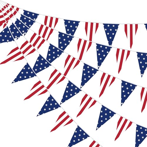 100FT 4th of July Decorations, 60Pcs 7.8 x 11.8 Inches Pennant American Flags for Outside, Pre-Assemble Patriotic 4th of July Banner for Fourth of July Accessories Independence Day Patriotic Decor - style: Fourth of July