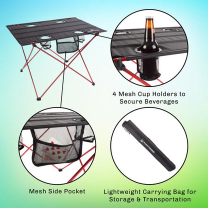 Camp Table - Outdoor Folding Table with 4 Cupholders and Carrying Bag for Camping, Beach, Picnic, Sporting Events, and More by Wakeman Outdoors | Outdoor - style: 4 Cupholders