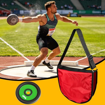 Discus Carrier Bag, Oxford Fabric Water Proof Track Field Equipment Pouch Adjustable Shoulder Throwing Sports Backpack for Men and Women, Holds 2Pcs 2KG Discus - color: Red