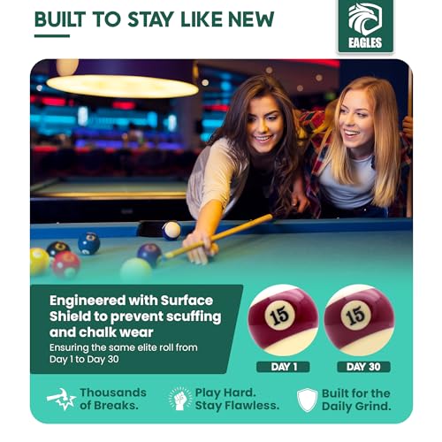 EAGLES Professional Billiard Ball Set – 2-1/4" Regulation Size Pool Table Balls – High-Density Poly-Resin for Precision Balance, Friction Resistance & True Roll – Complete 16 Ball Set