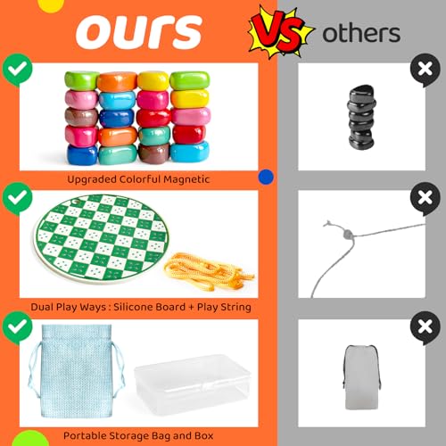 2-in-1 20 Colorful Magnet Game with String and Silicone Mat, Magnetic Stones Game for Kids, Magnetic Chess Set, Puzzle Strategy Games for Family and Party, 2 Player Magnetic Chess Game