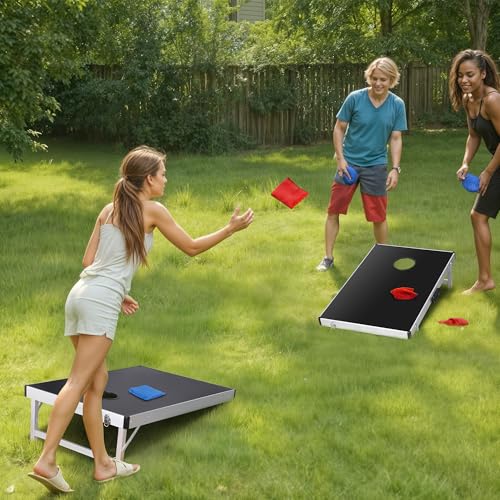 Nova Microdermabrasion Cornhole Game Set Includes 8 Regulation Bean Bags 2 Aluminum Cornhole Boards w/Carrying Case for Beach Lawn, Tailgating Party Backyard BBQ - style: 3ft X 2 ft