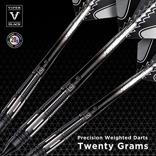 Viper Black Flux 90% Tungsten Conversion Darts, Professional Darts Steel Tip and Soft Tip Dart Set for Sisal and Electronic Dartboards, 20 Grams - color: Black/Silver