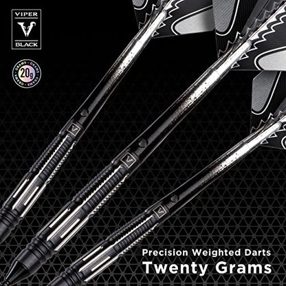 Viper Black Flux 90% Tungsten Conversion Darts, Professional Darts Steel Tip and Soft Tip Dart Set for Sisal and Electronic Dartboards, 20 Grams - color: Black/Silver