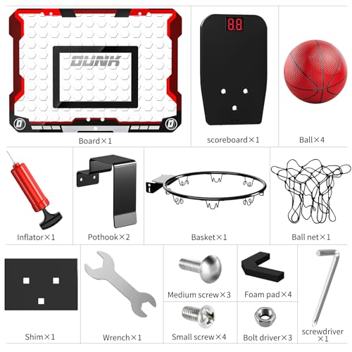 TEMI Indoor Basketball Hoop for Kids, Door Room Basketball Hoop,Mini Basketball Hoop with 4 Balls, Basketball Toys for 3 4 5 6 7 8 9 10 11 12 Year Old Boys - style: Basketball Hoop & Scoreboard & 4 Balls