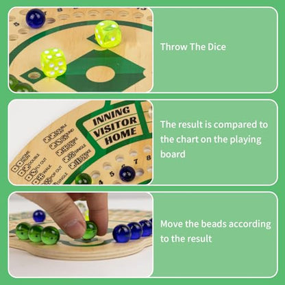 WodGod Baseball Board Game,Baseball Dice Board Game,Solid Wood,12 Colourful Beads and Dice,Manual Included,Portable,Perfect for Home Party,Family Night and Road Trip (Sector)