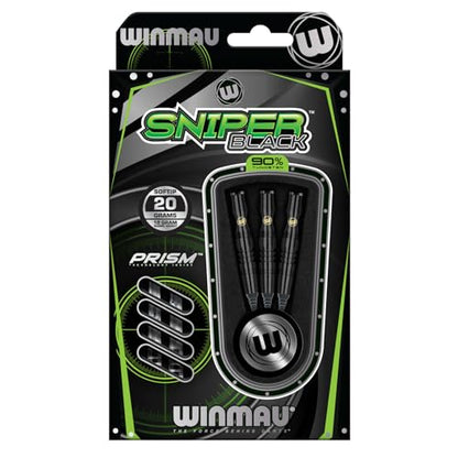 Winmau Sniper Black Professional Darts Set - 90% Tungsten Darts with Flights & Shafts - Match-Weighted Barrels for Steel Tip & Soft Tip Darts - Available in 18g to 24g Weights