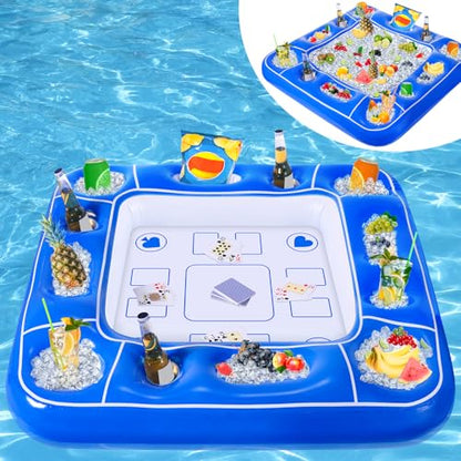 Pool Inflatable Game Table with Waterproof Playing Cards(35.5 inches×35.5 inches,Blue/White) - color: Blue/White, size: 1 Set