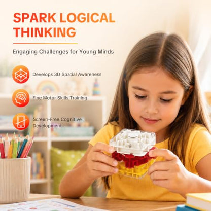 3D Maze Cube Rotating Puzzle Toy for Kids & Adults Spatial Logic Game | 3-Layer Rotating Maze, Non-Toxic Plastic, Pocket-Sized Travel Toy, Hand-Eye Coordination, Stress Relief Desk Gadget
