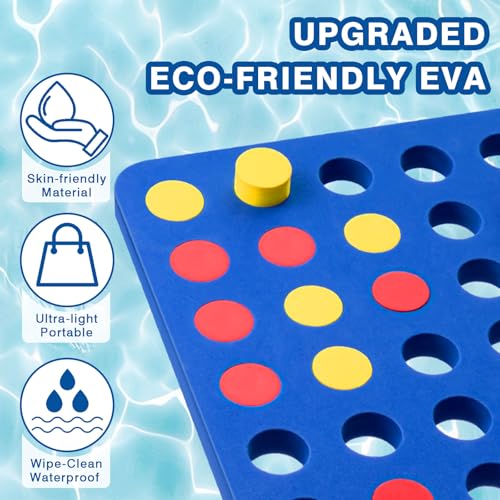 RoundFunny 4 in a Row Pool Connect Game Set EVA Floating Board Game 4 to Score Strategy Board with Chess Pieces Mesh Bag for 2 Player Family Pool Playing