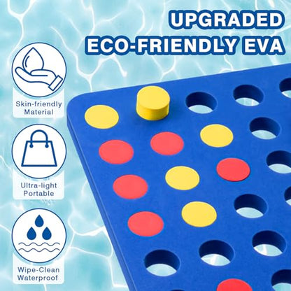 RoundFunny 4 in a Row Pool Connect Game Set EVA Floating Board Game 4 to Score Strategy Board with Chess Pieces Mesh Bag for 2 Player Family Pool Playing