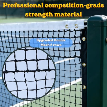 Professional Tennis Net 42ft x 3.5ft – Machine-Woven Double Layer, 3.0mm Twisted PE, 4.5cm Mesh, UV/Waterproof, 6mm Steel Cable – Complete Kit for Court, Backyard or Driveway