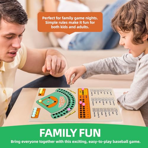 Jioustoy Baseball Board Game, Wooden Baseball Dice Game with Marbles, Baseball Travel Game and Indoor Table Game for Camping Family Gatherings, Baseball Gift for Teens Adults (Colourful Style)