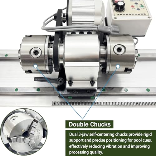 Professional Pool Cue Lathe Machine Billiard Cue Repair Lathe Machine | Multi-Functional Snooker Cue Tip Repair Kit, Brushless Motor, for Pool Stick, 200-6500RPM, Double Track Chuck, 550W 110V