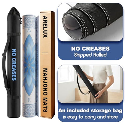 ARELUX Neoprene Mahjong Mat with Carrying Bag 32"x32" No Creases Rolled Shipping American Mat with Charles Rules Anti-Slip & Noise Reduction Table Cover for Poker, Card & Board Game(Light Blue) - color: Light Blue